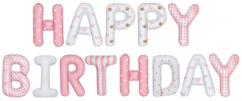 Шары-буквы, фольга, "Happy Birthday", розовый/белый, 16"/41 см (Falali), инд. уп.