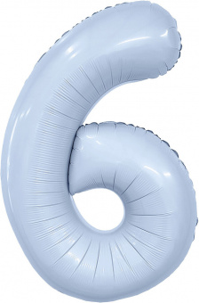 Шар-цифра,  фольга,  Голубой небесный, Slim, "Цифра 6", 102 см (Agura), инд. уп.