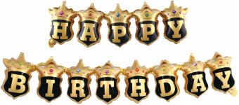 Гирлянда-шары, фольга, "Короны. Happy Birthday", 36"/91 см (Falali), 72,5*23,5  и 116*23,5  см