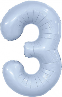 Шар-цифра,  фольга,  Голубой небесный, Slim, "Цифра 3", 102 см (Agura), инд. уп.