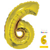Шар-цифра, фольга,  Золото, "Цифра 6", 41 см (Веселуха), инд. уп.